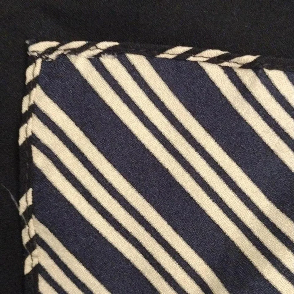 Classic Navy and Beige Stripe Silk Scarf Square Neck Scarf Accessory